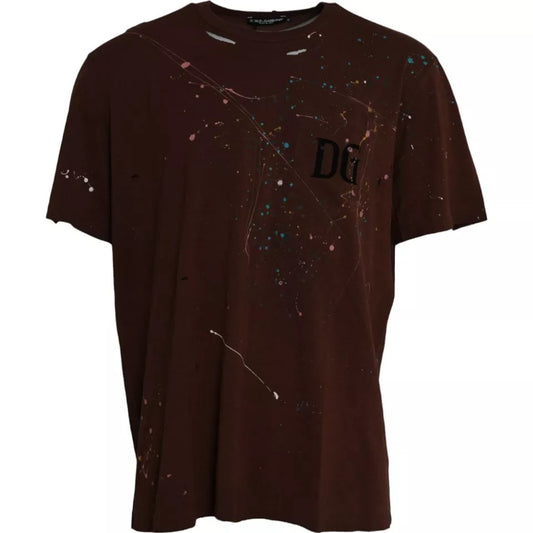 Dolce & Gabbana Brown Color Splash Cotton Crew Neck T-shirt IT60 / 3XL