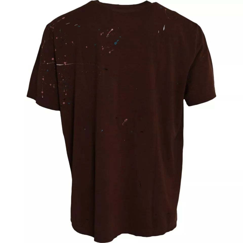 Dolce & Gabbana Brown Color Splash Cotton Crew Neck T-shirt IT60 / 3XL