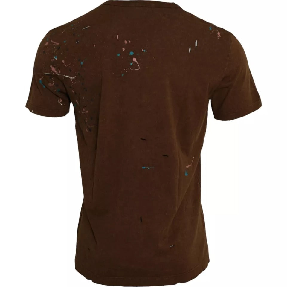 Dolce & Gabbana Brown Color Splash Cotton Crew Neck T-shirt IT48 / M