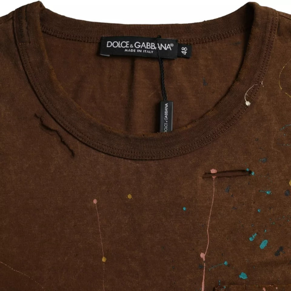 Dolce & Gabbana Brown Color Splash Cotton Crew Neck T-shirt IT48 / M