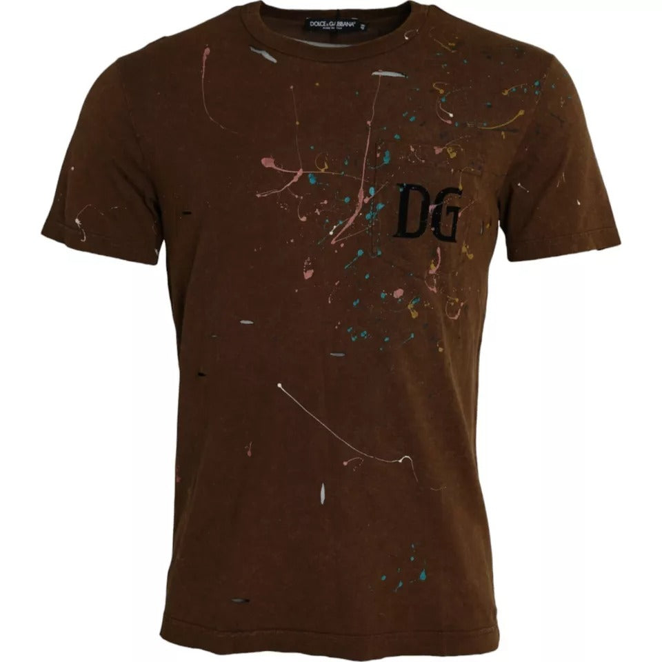 Dolce & Gabbana Brown Color Splash Cotton Crew Neck T-shirt IT48 / M