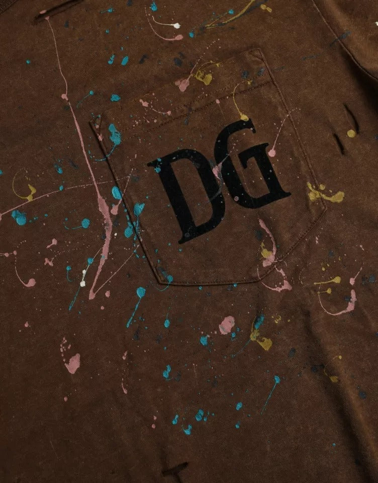 Dolce & Gabbana Brown Color Splash Cotton Crew Neck T-shirt IT48 / M