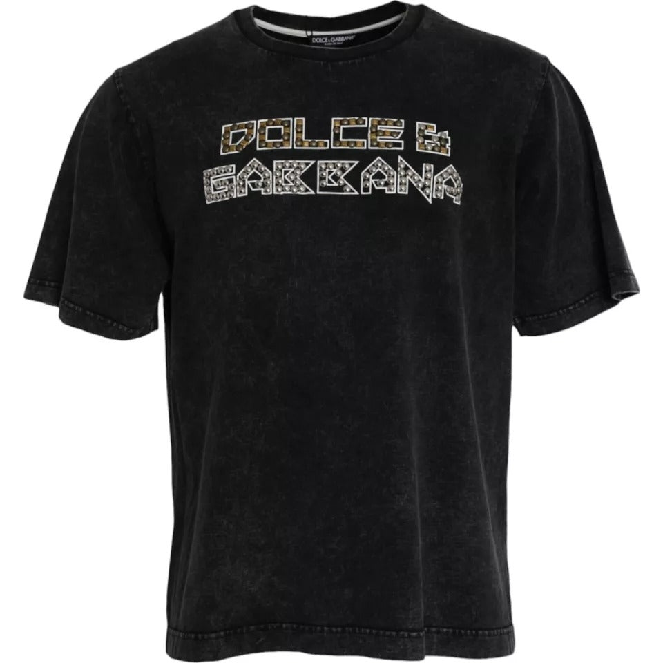 Dolce & Gabbana Black Logo Print Cotton Crewneck Men T-shirt IT50 / L