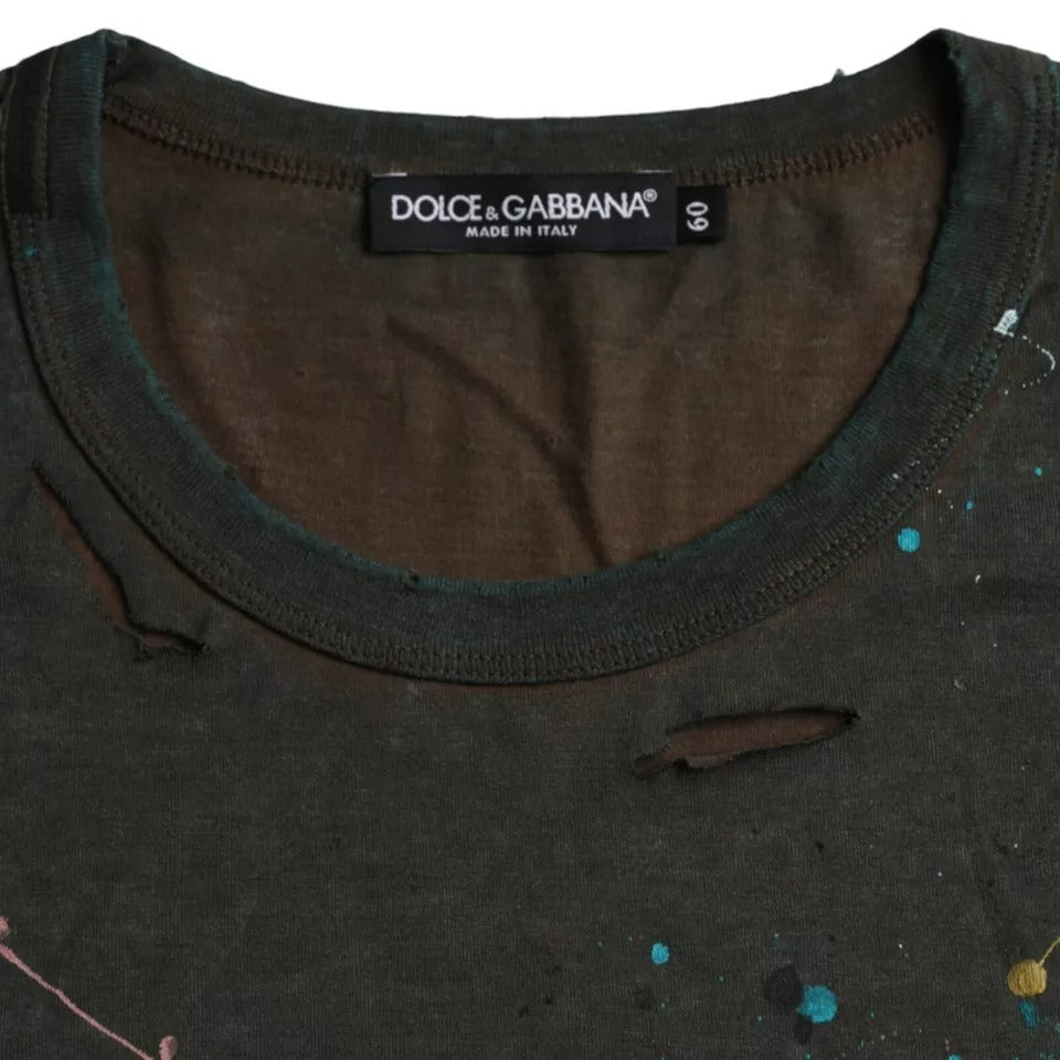 Dolce & Gabbana Gray Color Splash Cotton Crew Neck T-shirt IT60 / 3XL