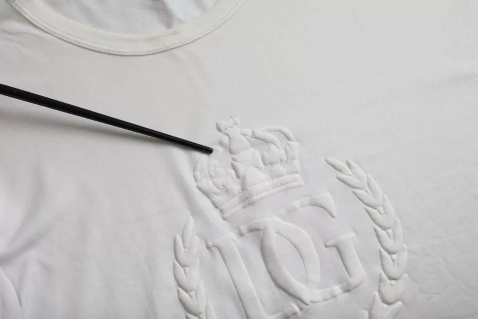 Dolce & Gabbana White Logo Embossed Cotton Crewneck T-shirt IT56 / XXL