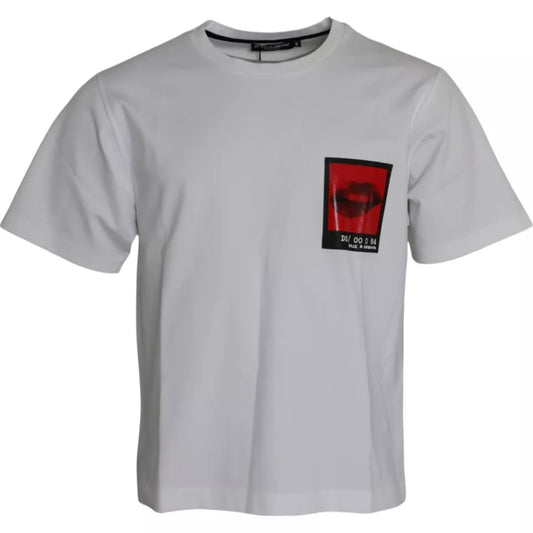 Dolce & Gabbana White Red Lips Print Cotton Men T-shirt IT48 / M