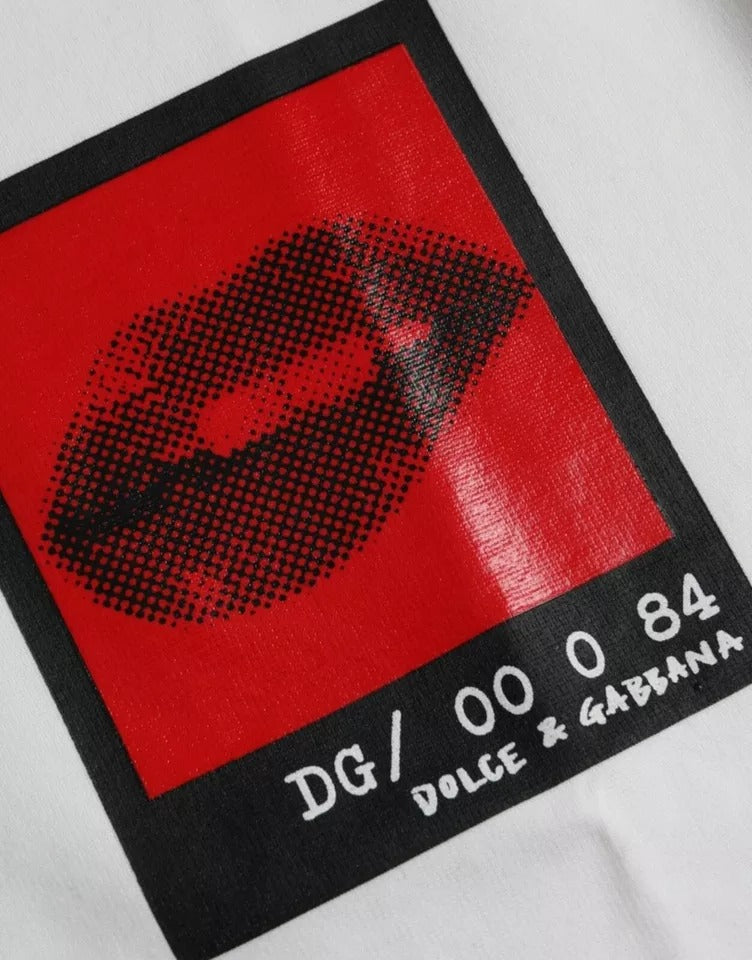 Dolce & Gabbana White Red Lips Print Cotton Men T-shirt IT48 / M