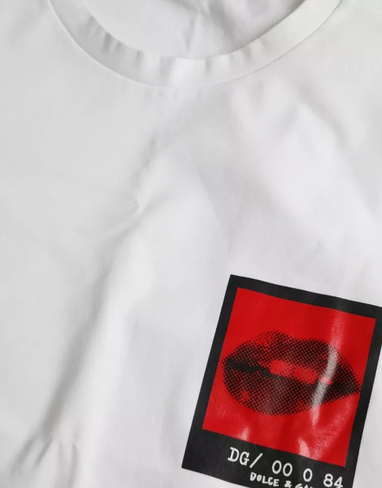 Dolce & Gabbana White Red Lips Print Cotton Men T-shirt IT46 / S