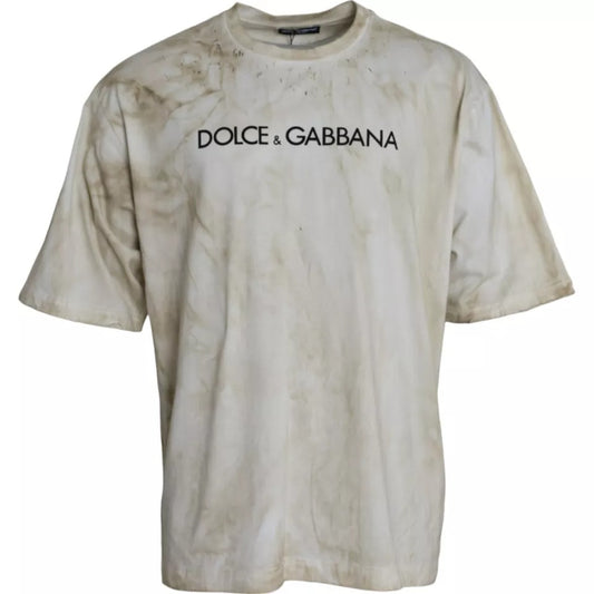 Dolce & Gabbana Off White Logo Cotton Crew Neck T-shirt IT52 / XL