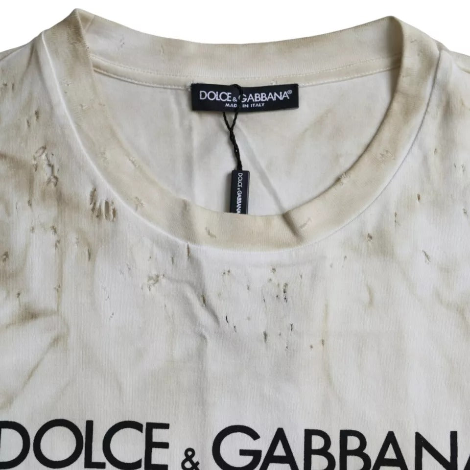 Dolce & Gabbana Off White Logo Cotton Crew Neck T-shirt IT52 / XL