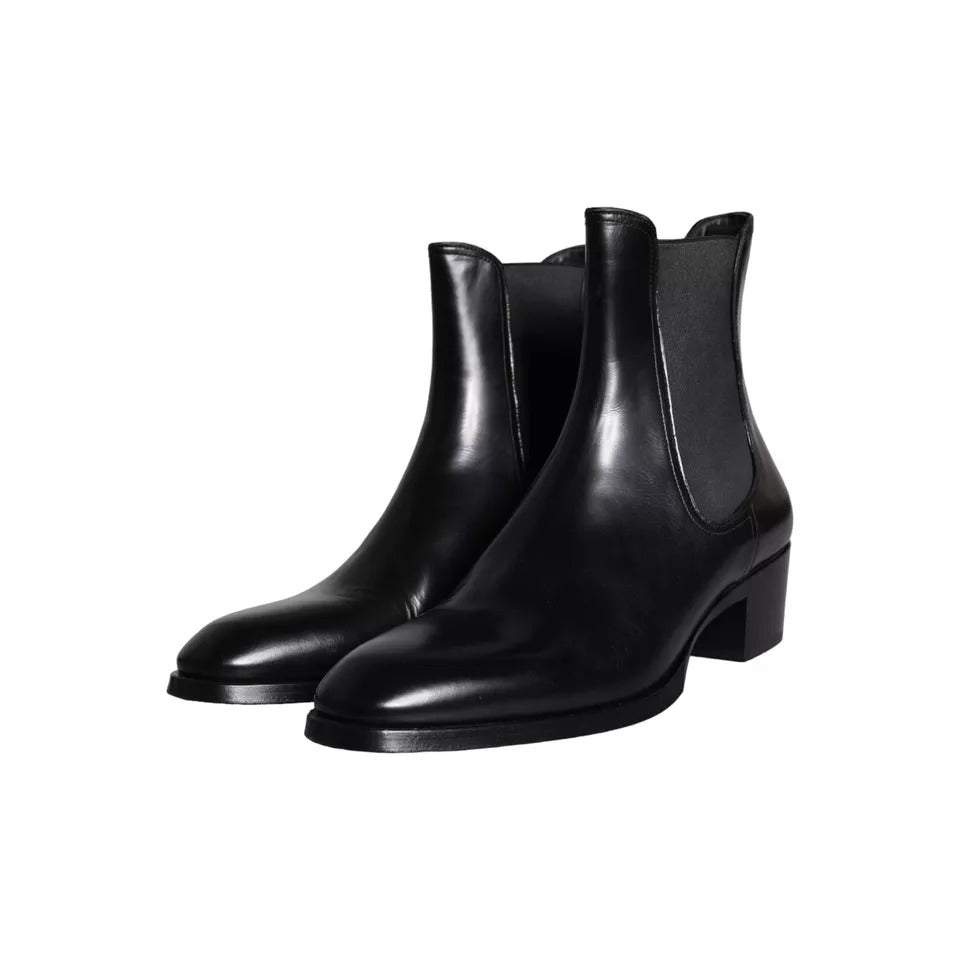 Dolce & Gabbana Black Leather Chelsea Ankle Boots Men Shoes EU44 / US11