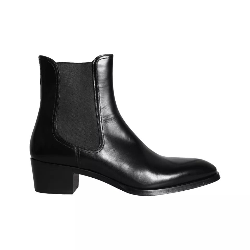 Dolce & Gabbana Black Leather Chelsea Ankle Boots Men Shoes EU44 / US11