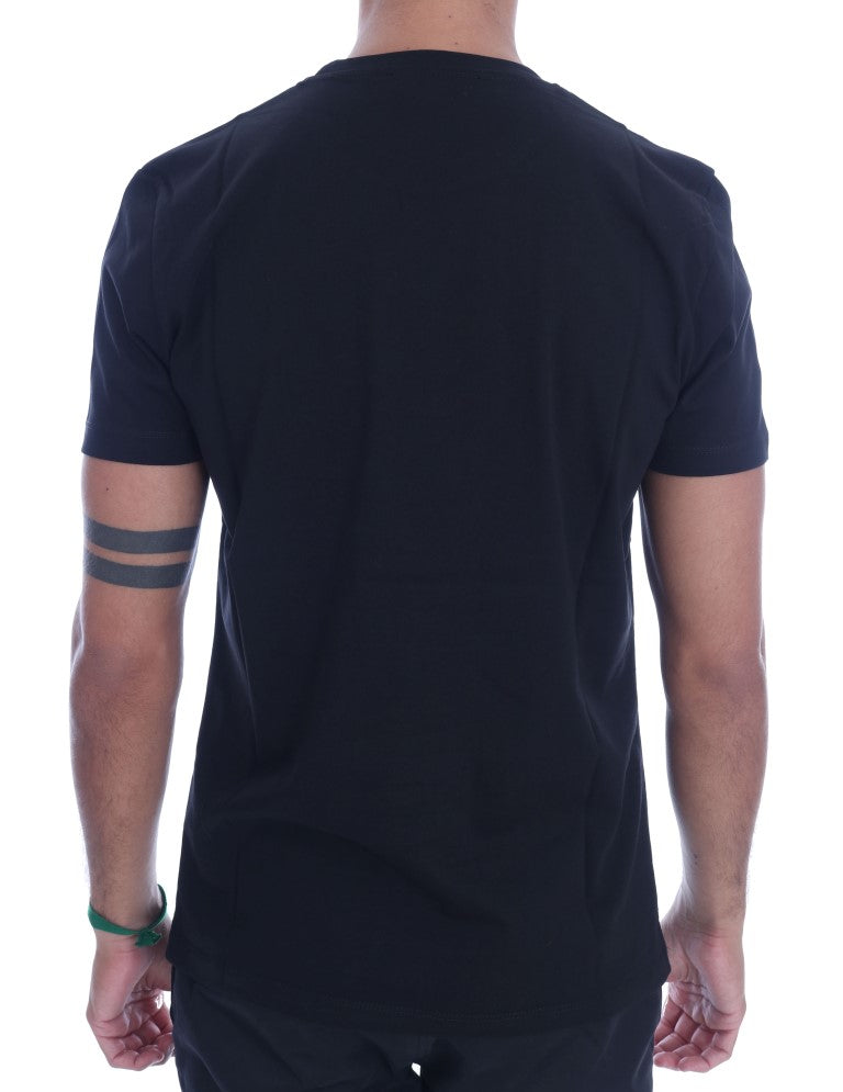 Frankie Morello Chic Black Crewneck Tee with 'RIDERS' Motif