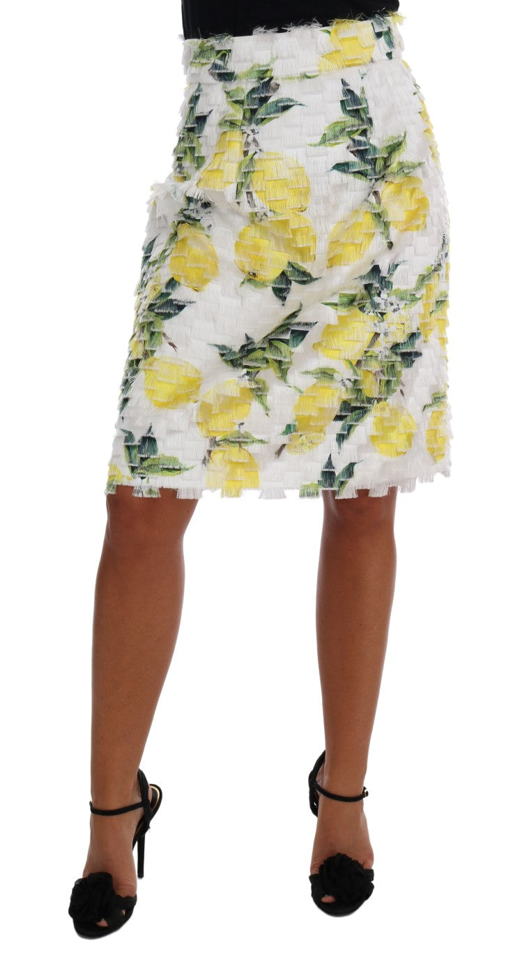 Dolce & Gabbana Lemon Print Fringe Pencil Skirt IT40 | S