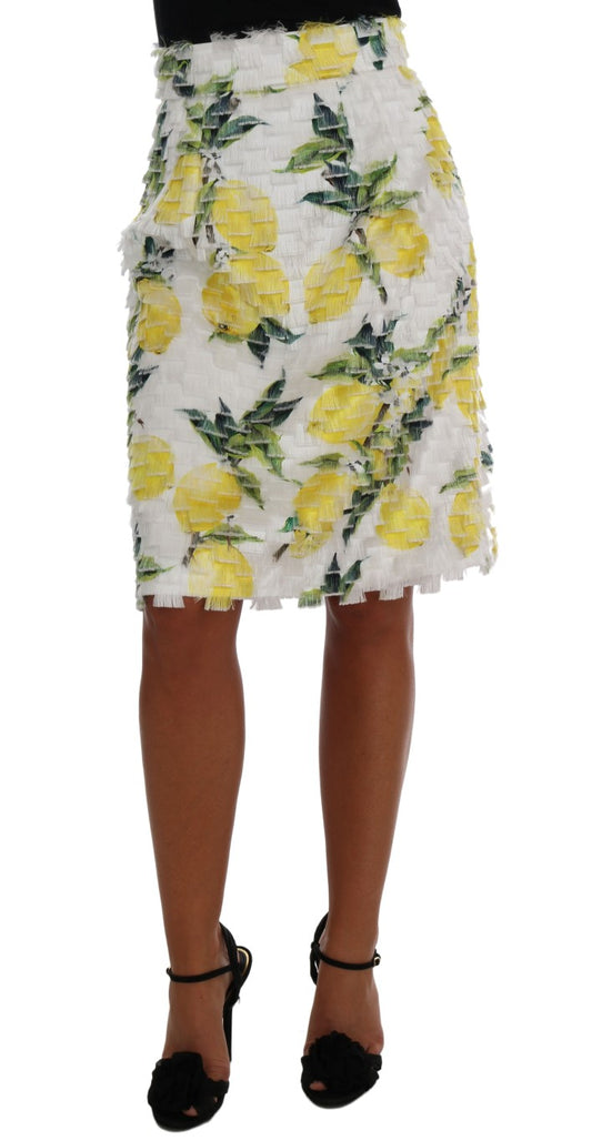 Dolce & Gabbana Lemon Print Fringe Pencil Skirt IT40 | S