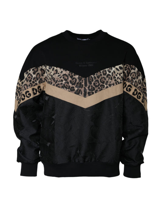 Dolce & Gabbana Black Leopard Crew Neck Sweatshirt Sweater IT54 / XL