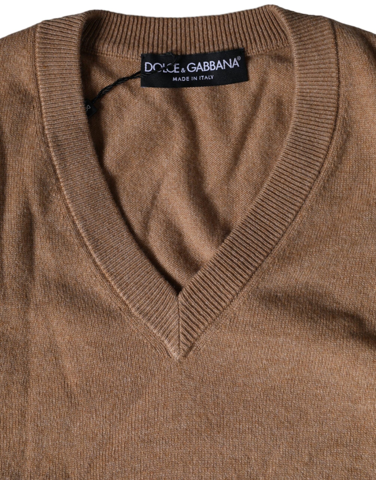 Dolce & Gabbana Brown Cashmere Knit V-neck Pullover Sweater IT52 / XL