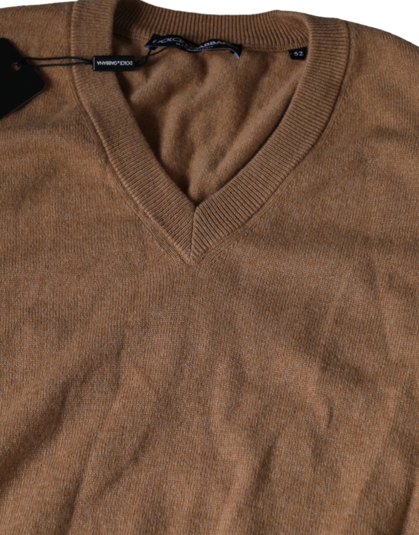 Dolce & Gabbana Brown Cashmere Knit V-neck Pullover Sweater IT52 / XL