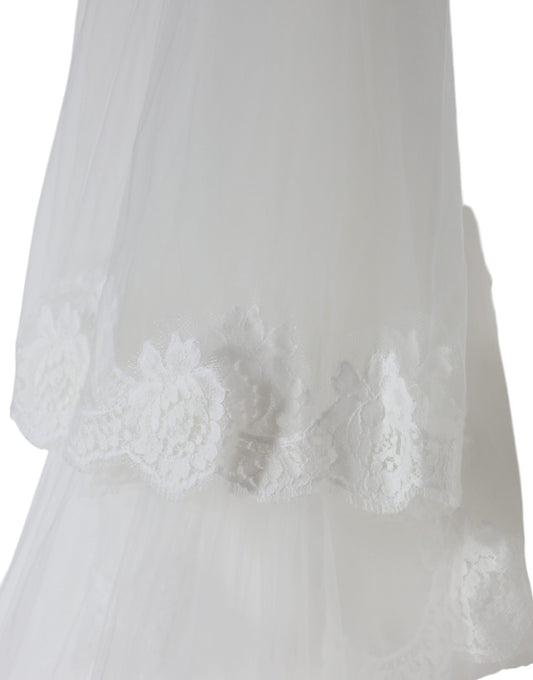 Dolce & Gabbana White Floral Lace Nylon Floor Length Wedding Veil