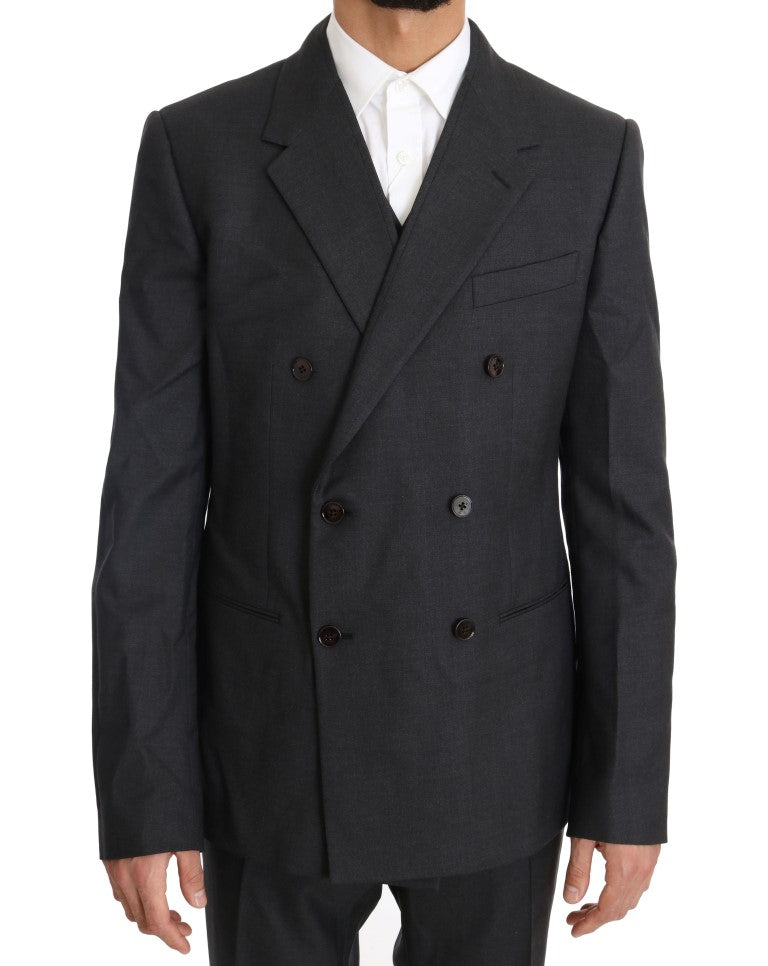 Dolce & Gabbana Elegant Gray Double Breasted Wool Silk Suit IT50 / L