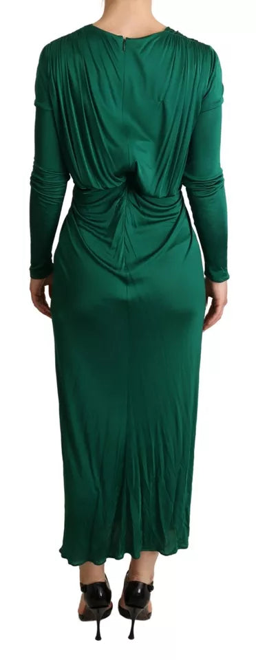 Dolce & Gabbana Dark Green Viscose Long Sleeve Midi Dress IT40 / S