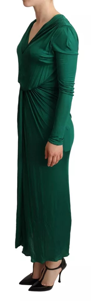 Dolce & Gabbana Dark Green Viscose Long Sleeve Midi Dress IT40 / S