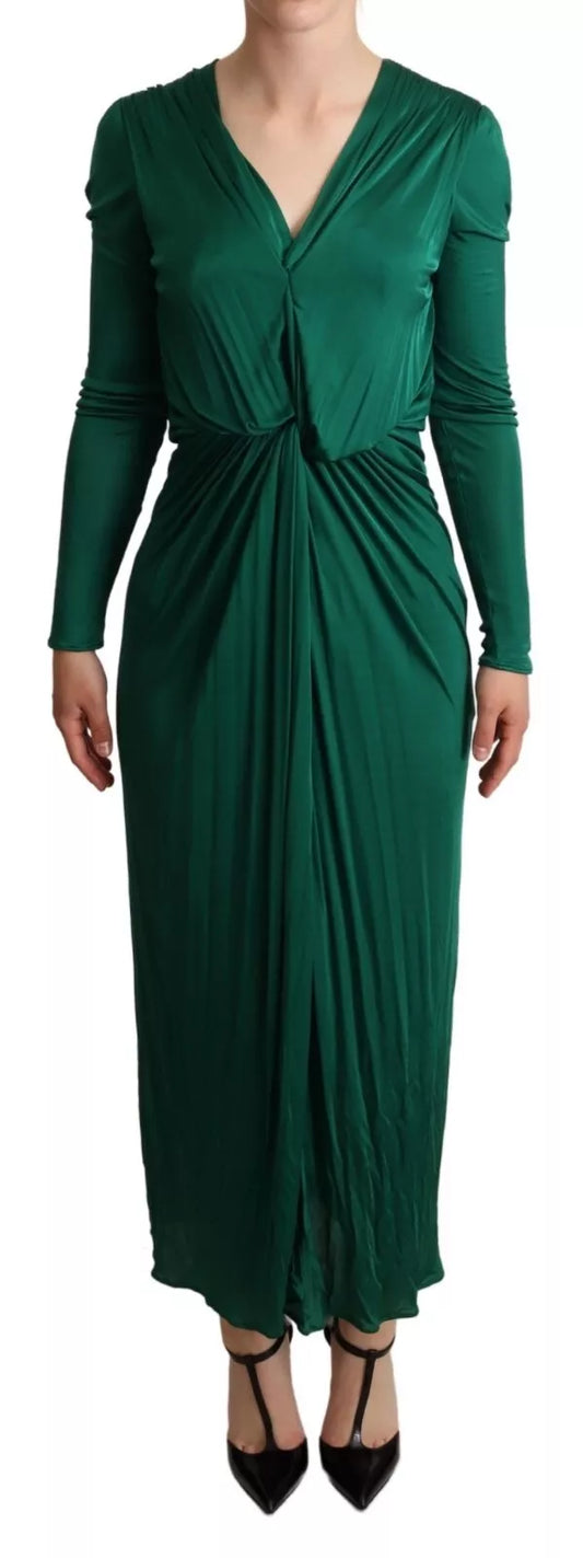 Dolce & Gabbana Dark Green Viscose Long Sleeve Midi Dress IT40 / S