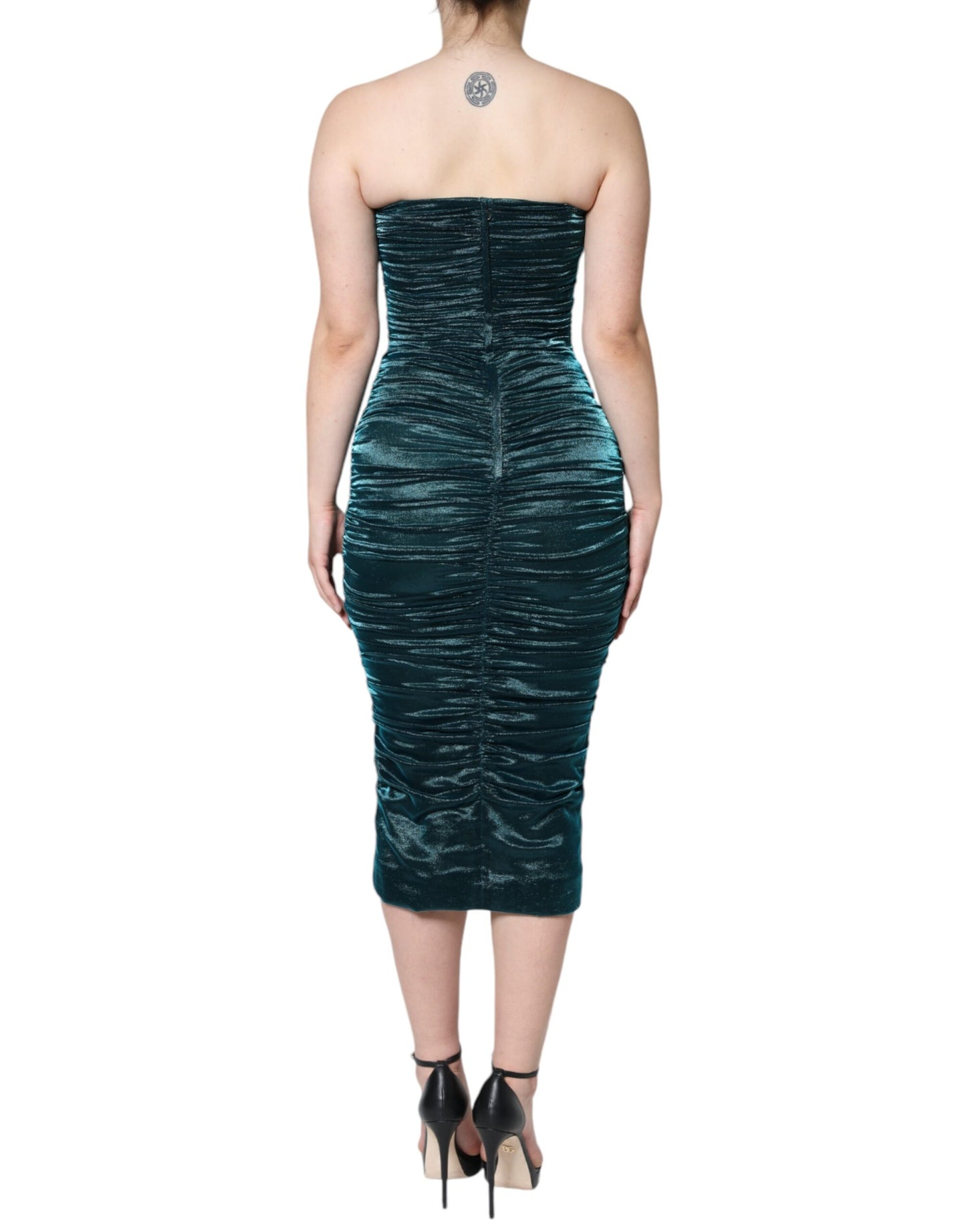 Dolce & Gabbana Green Silk Blend Satin Fitted Strapless Dress IT40 | S