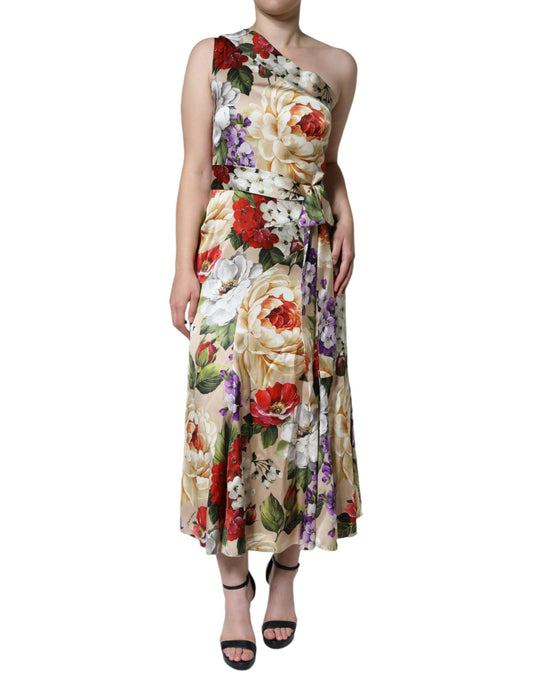 Dolce & Gabbana Multicolor Floral Silk Stretch One Shoulder Dress IT44 | L