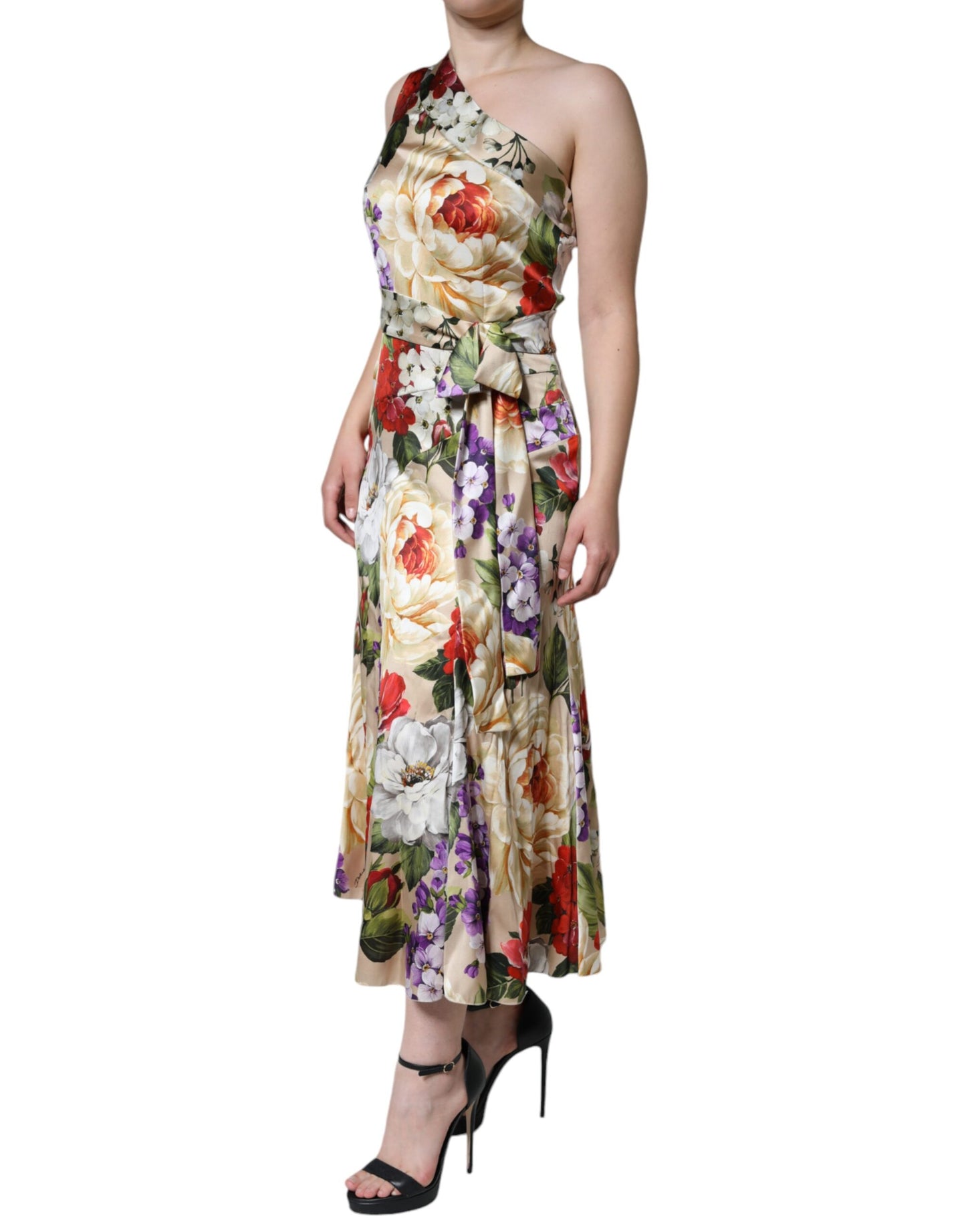 Dolce & Gabbana Multicolor Floral Silk Stretch One Shoulder Dress IT44 | L