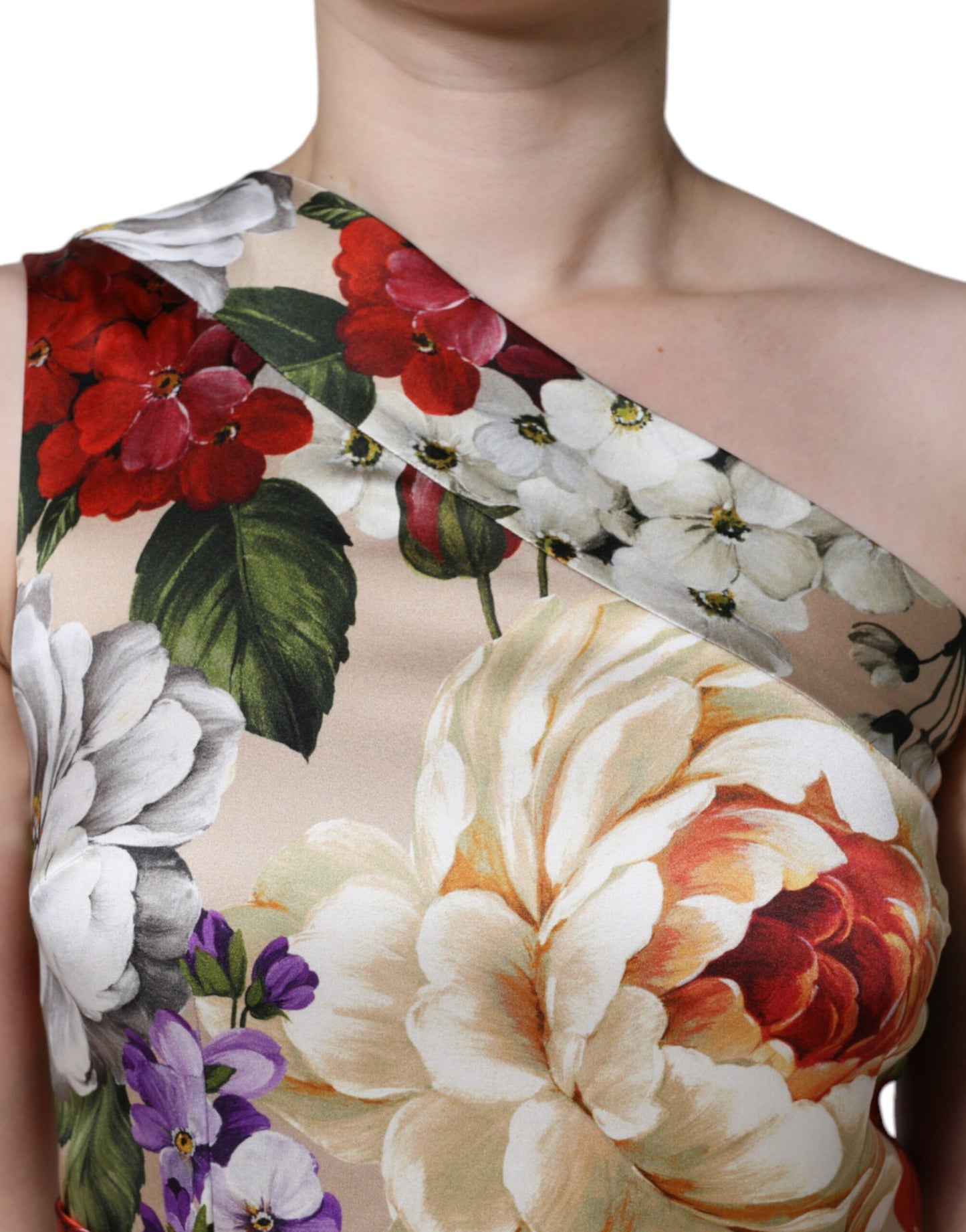 Dolce & Gabbana Multicolor Floral Silk Stretch One Shoulder Dress IT44 | L