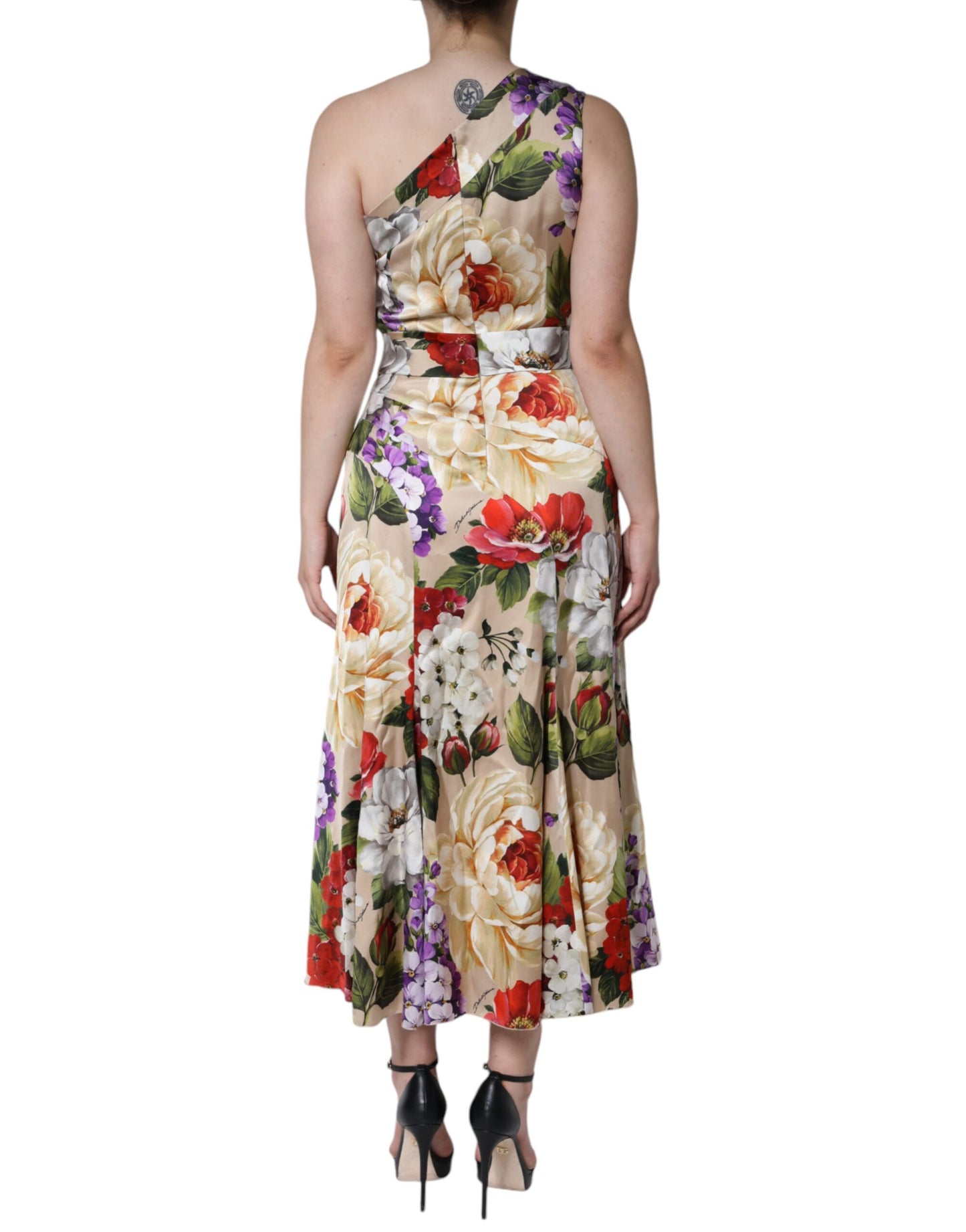 Dolce & Gabbana Multicolor Floral Silk Stretch One Shoulder Dress IT44 | L