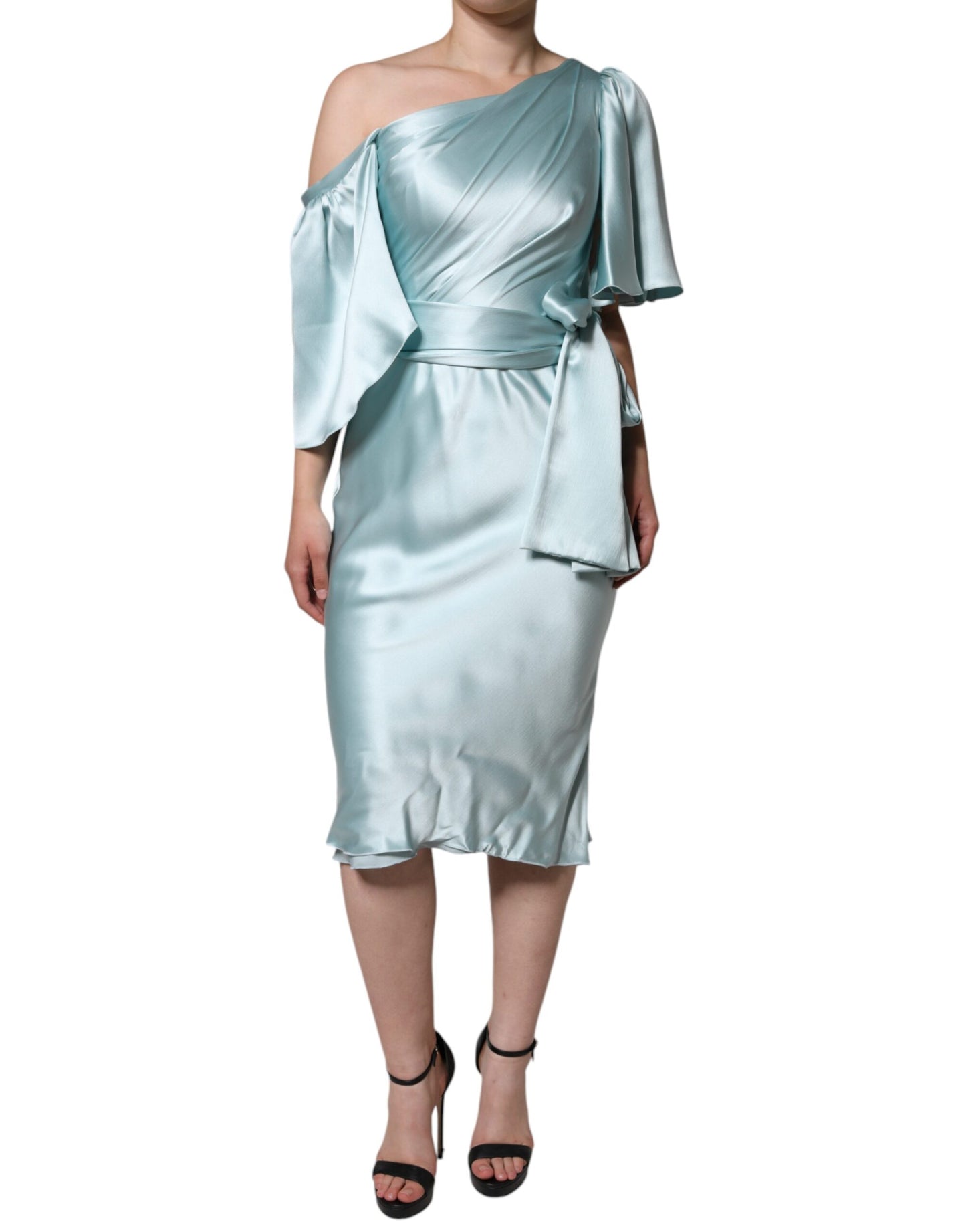 Dolce & Gabbana Mint Green Silk Fit Cut One Shoulder Dress IT40 | S