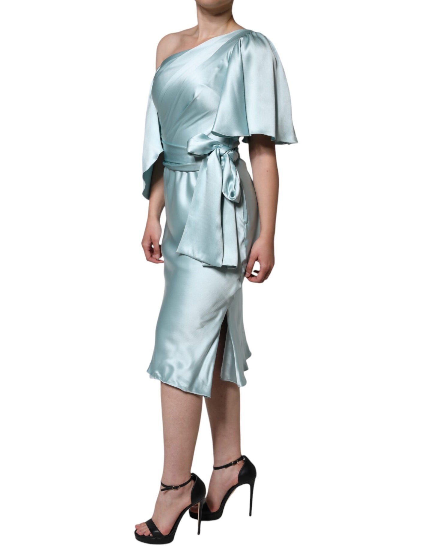 Dolce & Gabbana Mint Green Silk Fit Cut One Shoulder Dress IT40 | S