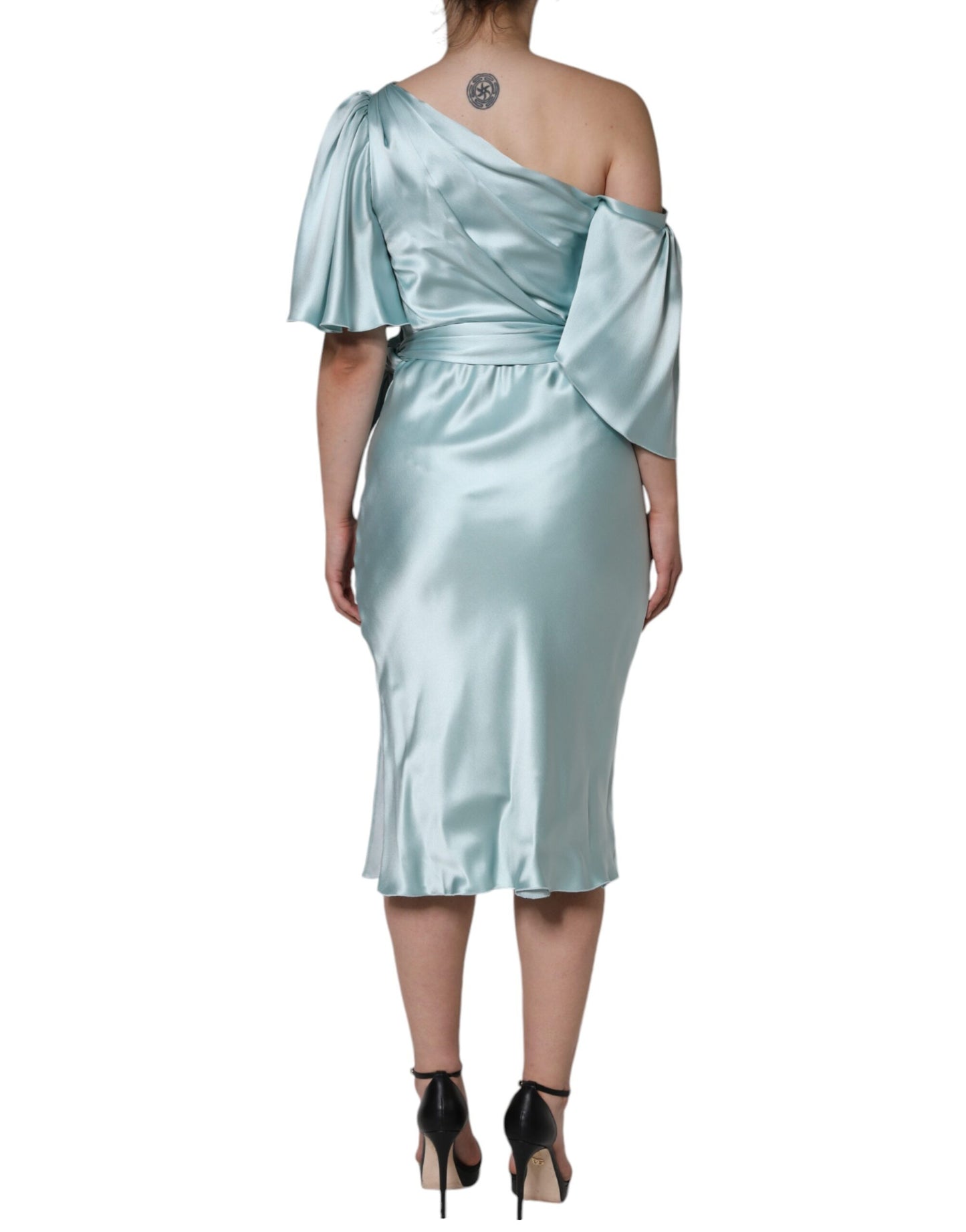 Dolce & Gabbana Mint Green Silk Fit Cut One Shoulder Dress IT40 | S