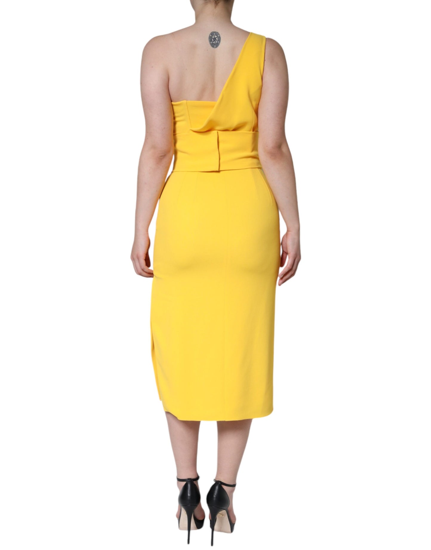 Dolce & Gabbana Yellow One Shoulder Side Slit Midi Dress IT42 / M