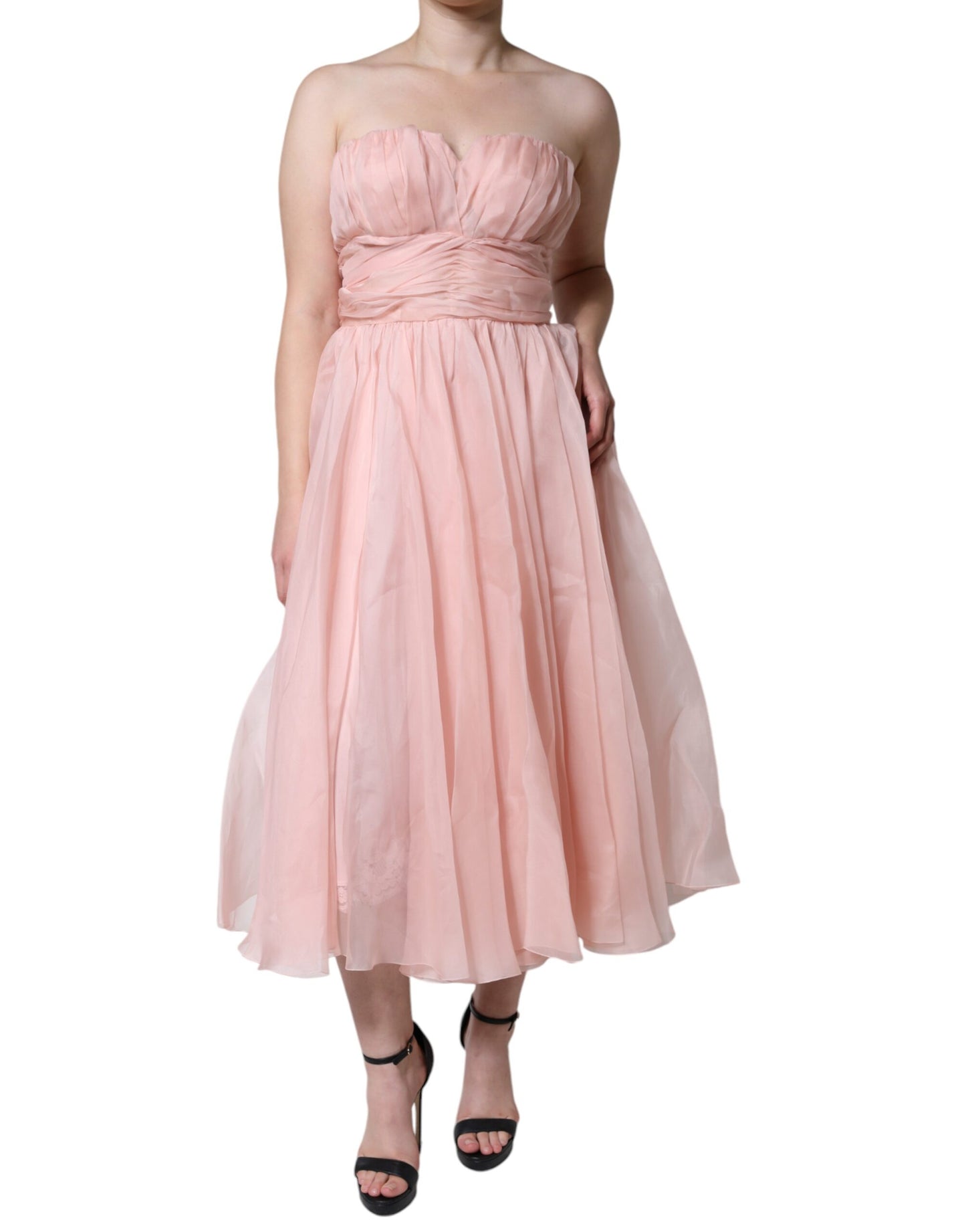 Dolce & Gabbana Pink Silk Strapless Maxi A-line Gown  Dress IT42 / M