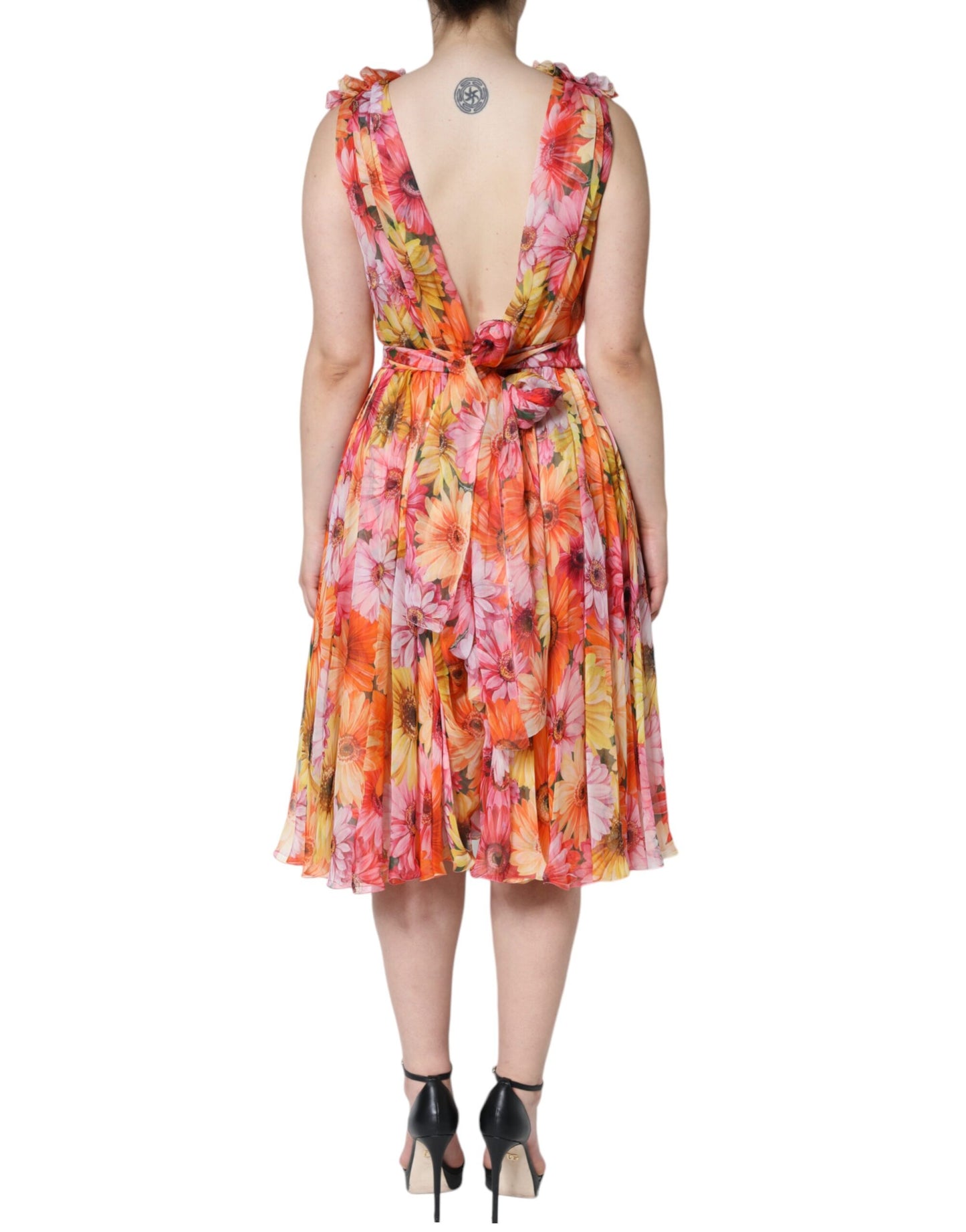 Dolce & Gabbana Multicolor Floral Sleeveless V-neck Midi Dress IT42 / M