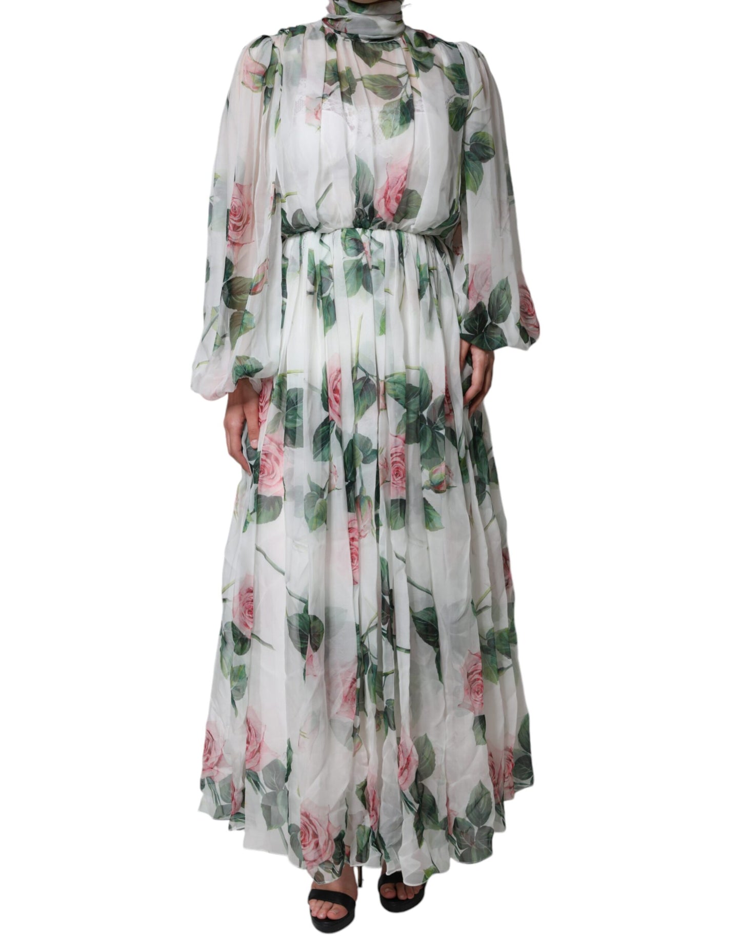 Dolce & Gabbana White Silk Floral Print Long Maxi Dress IT46 / XL