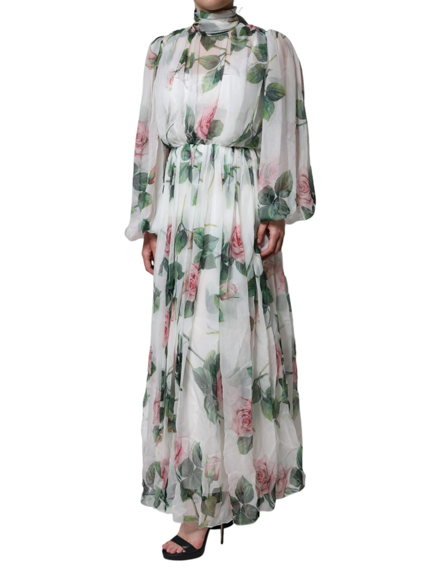 Dolce & Gabbana White Silk Floral Print Long Maxi Dress IT46 / XL