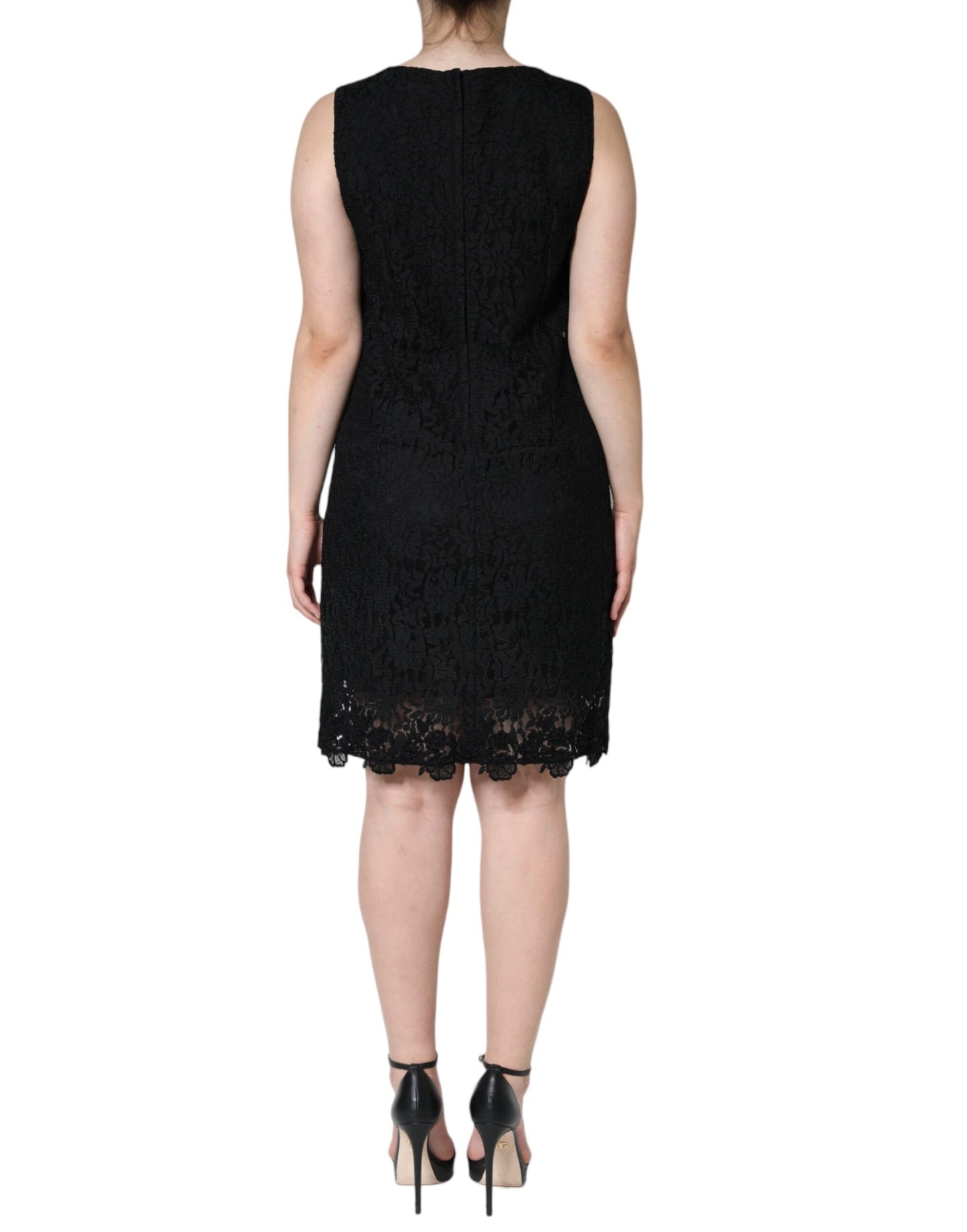 Dolce & Gabbana Black Floral Lace Sheath Sleeveless Mini Dress IT42 / M