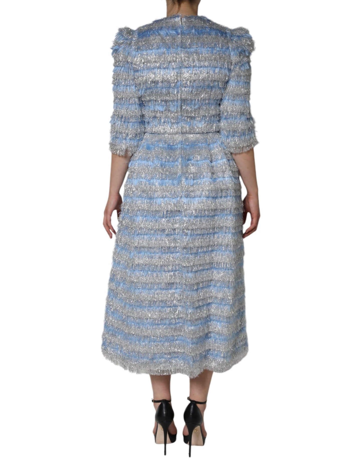 Dolce & Gabbana Light Blue Silver Jacquard A-line Midi Dress IT40 | S