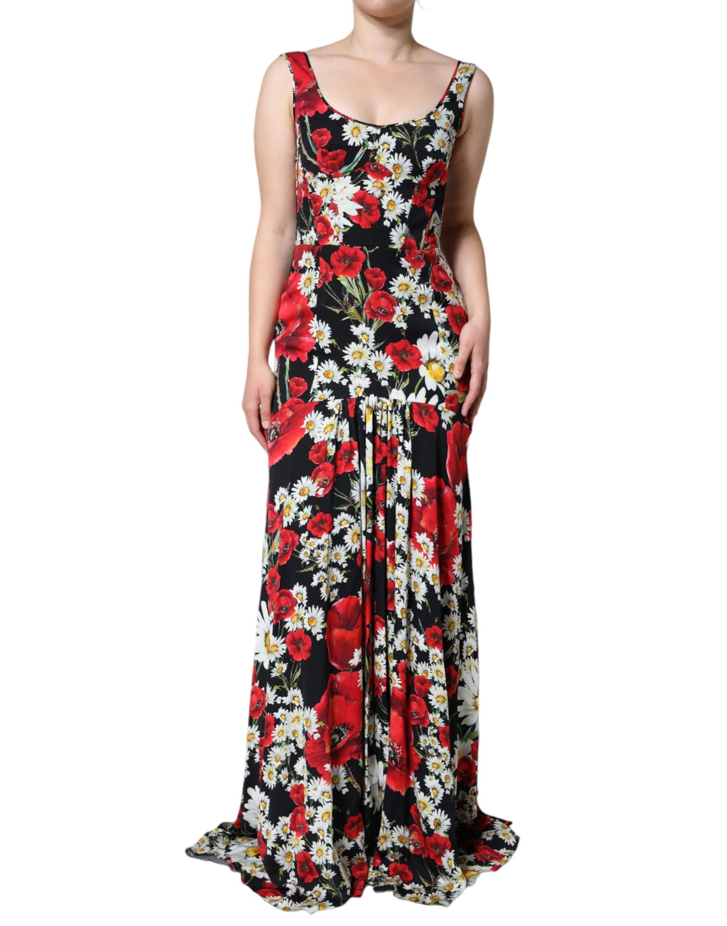 Dolce & Gabbana Black Floral Silk Sleeveless Long Gown Dress IT42 / M