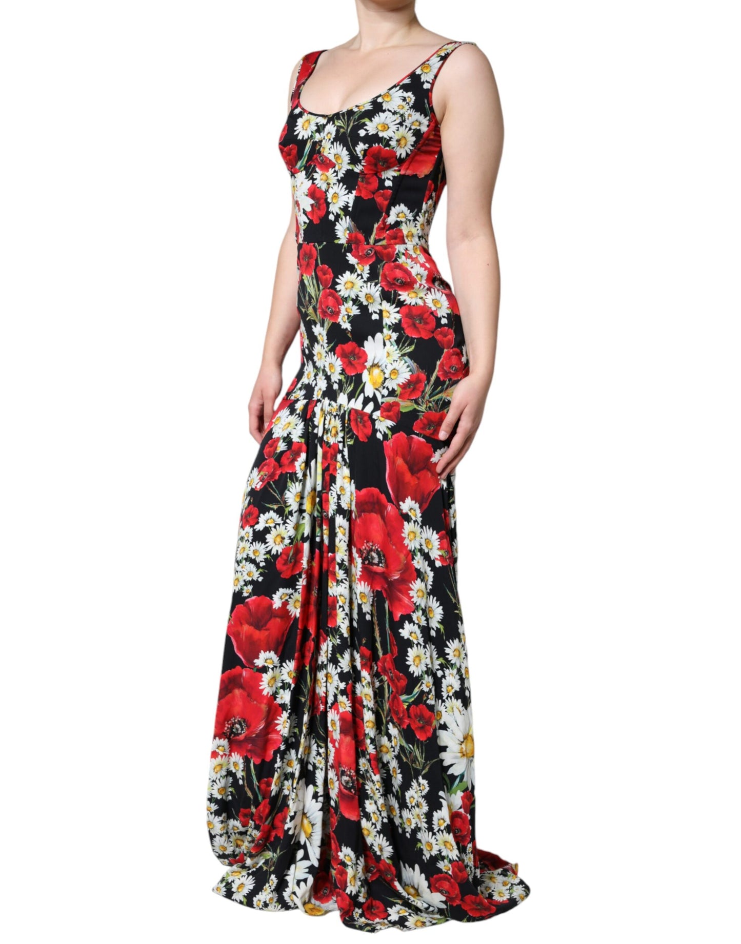 Dolce & Gabbana Black Floral Silk Sleeveless Long Gown Dress IT42 / M