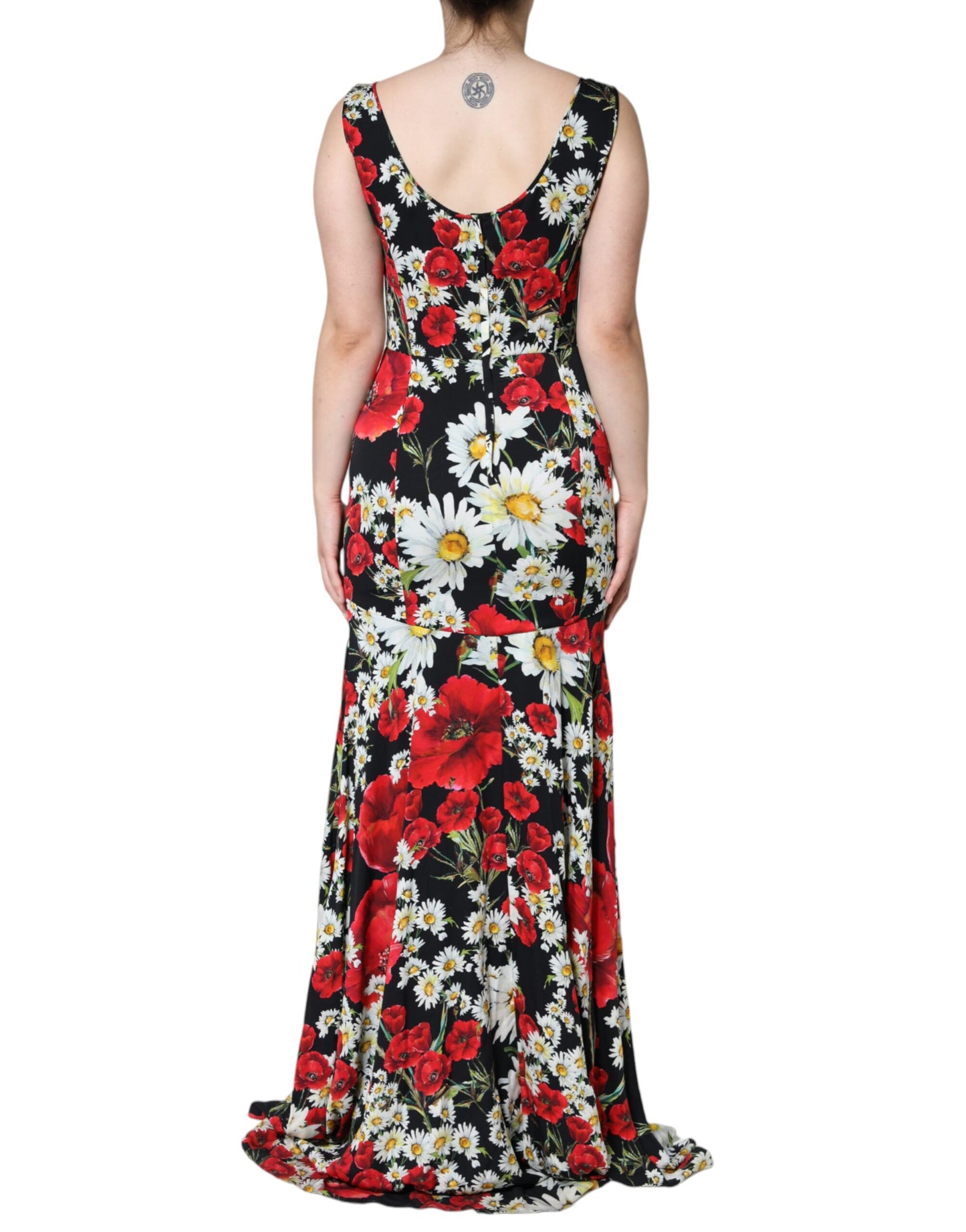 Dolce & Gabbana Black Floral Silk Sleeveless Long Gown Dress IT42 / M