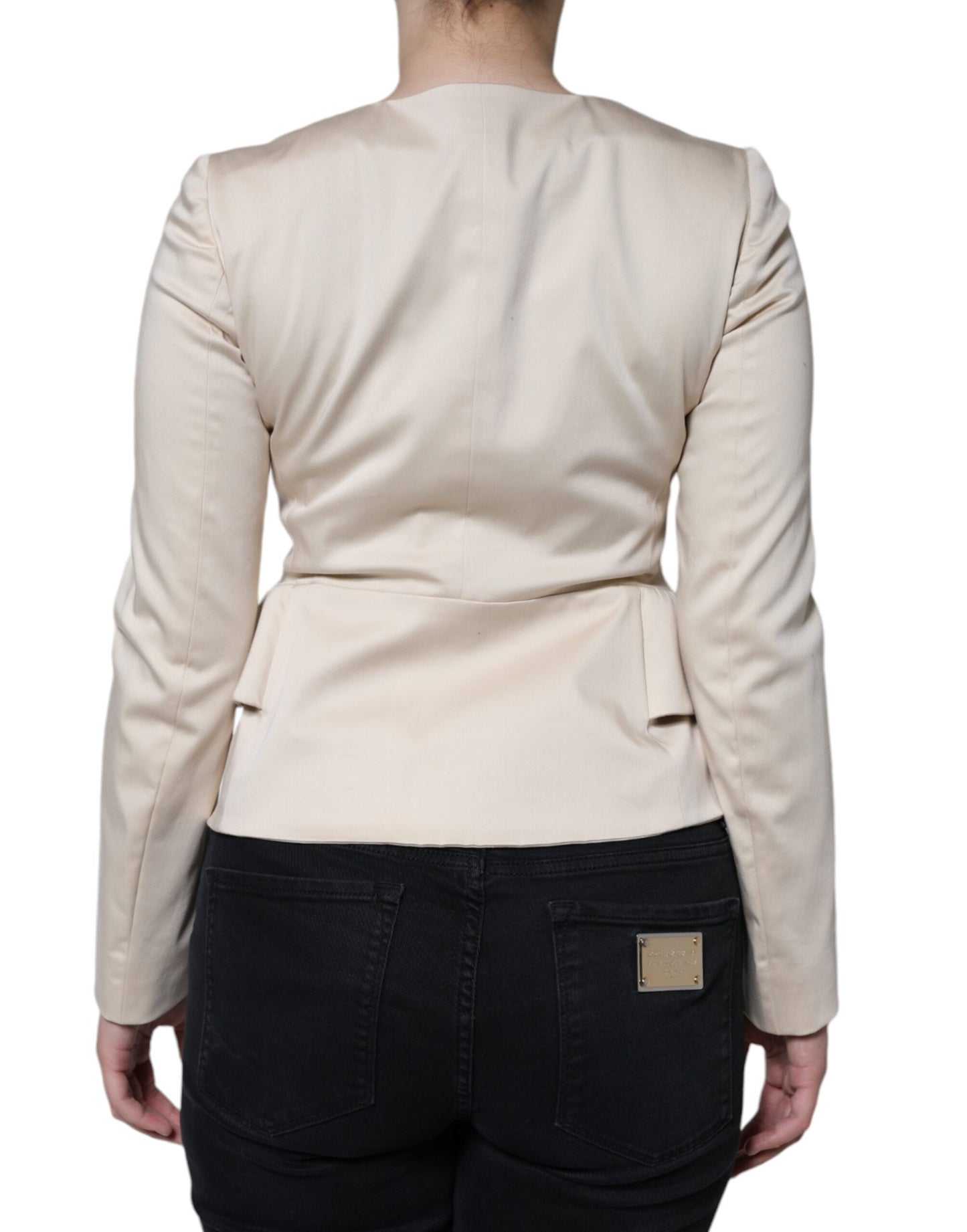 Valentino Beige Cotton Long Sleeves Round Neck Blazer Jacket IT40 | S