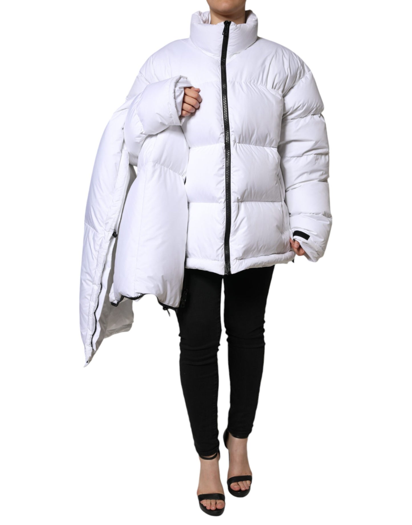 Dolce & Gabbana White Puffer Quilted Full Zip Coat Jacket IT40 | S