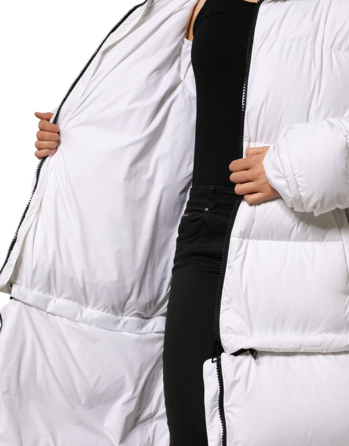 Dolce & Gabbana White Puffer Quilted Full Zip Coat Jacket IT40 | S