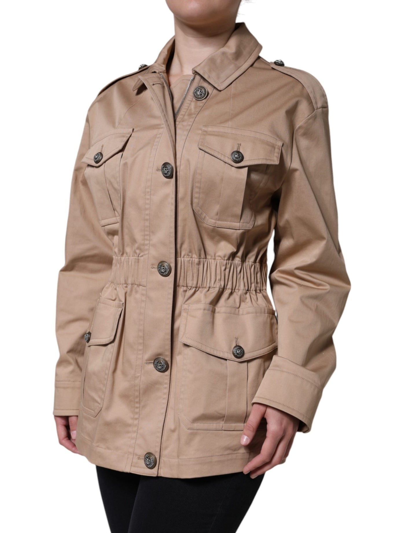 Dolce & Gabbana Beige Cotton Long Sleeve Collared Coat Jacket IT42 / M