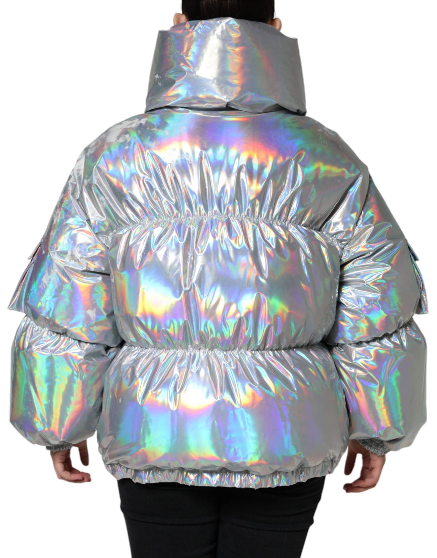 Dolce & Gabbana Silver Iridescent Puffer Full Zip Coat Jacket IT40 | S